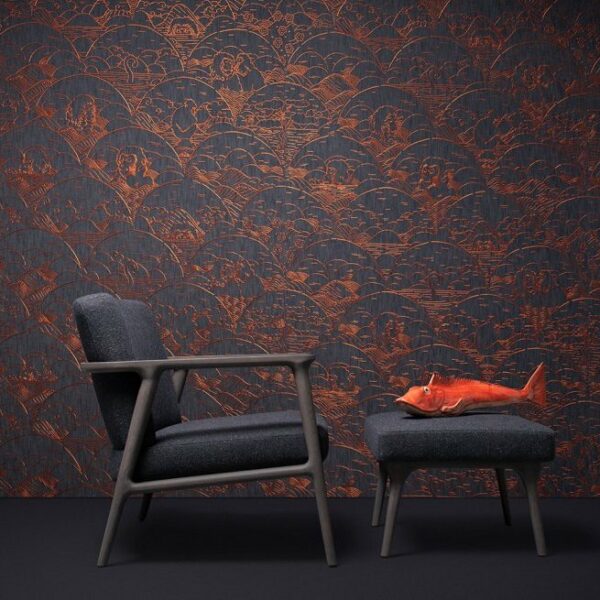 Moooi behang Tokyo Blue Indigo Macaque MO3000 COPPER