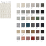 Kleurkaart van het Perletta Finesse vloerkleed met stalen in diverse tinten en texturen.