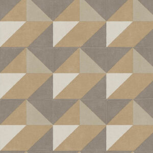 Grijze, beige en witte geometrische tegels met een driedimensionaal kubuspatroon.