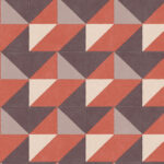 Geometrisch patroon van vierkante tegel 21062 met diagonaal gekleurde vlakken in rood, crème, grijs en donkerbruin.