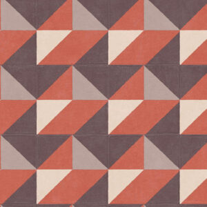 Geometrisch patroon van vierkante tegel 21062 met diagonaal gekleurde vlakken in rood, crème, grijs en donkerbruin.