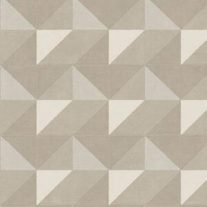 Grijs-beige wand- of vloertegel met een geometrisch patroon van driedimensionale driehoeken.