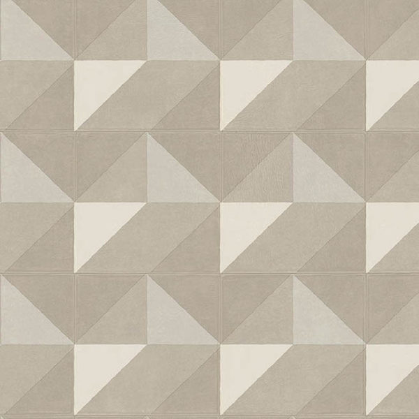 Grijs-beige wand- of vloertegel met een geometrisch patroon van driedimensionale driehoeken.