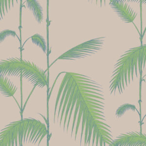 Illustratie van groene palmtakken op een lichtbeige achtergrond, als onderdeel van het 66-2011-e1578572387264 patroon.