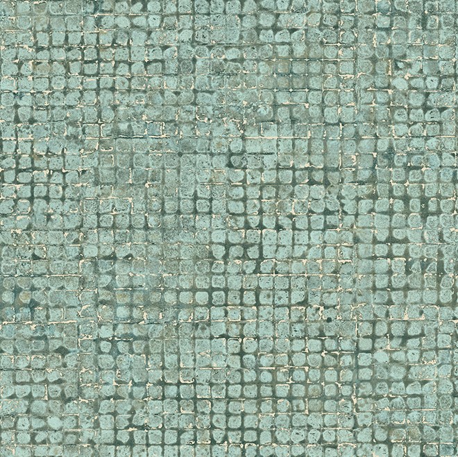 Blauwgroene mozaïektegelstructuur met verweerde, onregelmatige voegen uit de 70511-WQWE-2 collectie.
