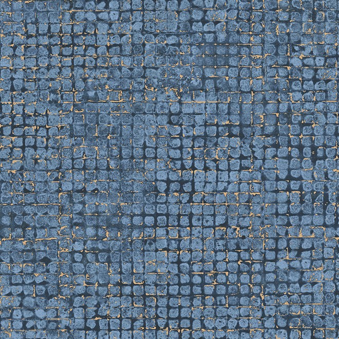 Blauw mozaïekpatroon met verweerde gouden accenten, model 70516-JXSC-2.
