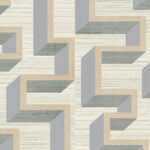 Geometrisch patroon met 3D-blokken in grijs- en beigetinten op een crème achtergrond, ontwerp 72700-GQQA-2.