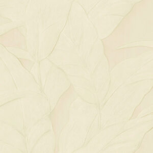 Beige behang met een subtiel reliëfpatroon van grote bananenbladeren uit de Arte Musa 75005 collectie.