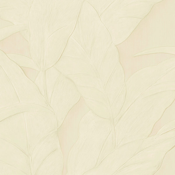 Beige behang met een subtiel reliëfpatroon van grote bananenbladeren uit de Arte Musa 75005 collectie.