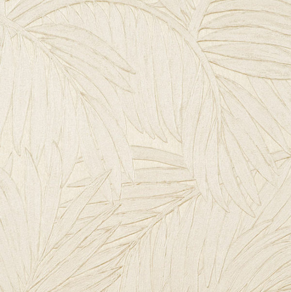 Beige behang met een subtiel reliëfpatroon van palmbladeren uit de Arte Sabal 75201 collectie.