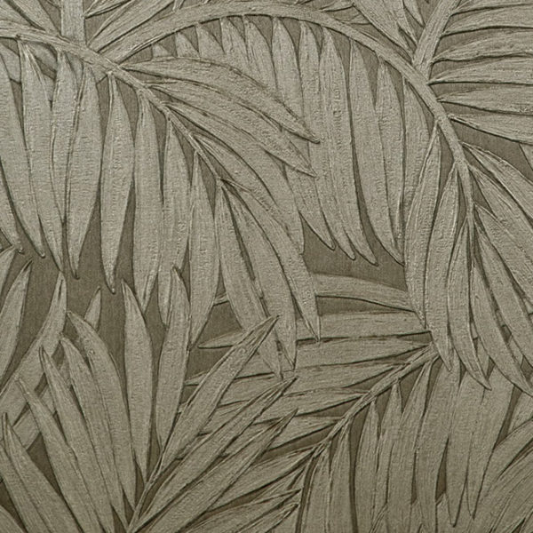 Beige reliëfbehang met een patroon van tropische palmbladeren, model Arte Sabal 75203.