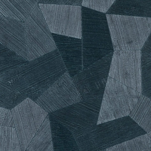 Donkerblauw geometrisch patroon met reliëfstructuur uit de Arte Facet 75305 wandbekledingscollectie.