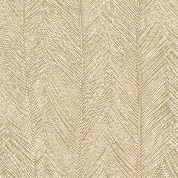 Beige patroonbehang met een herhalend motief van gestileerde palmbladeren uit de Arte Itaya75401 collectie.