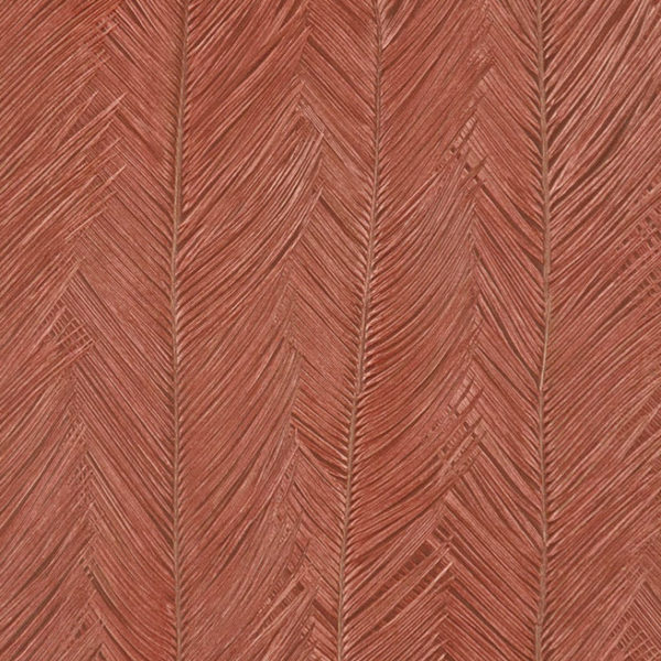 Structuurbehang Arte Itaya 75405 met een roodbruine bladnerf- of veerpatroontextuur in reliëf.