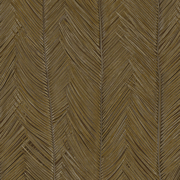 Behangpatroon Arte Itaya 75407 met een structuur van gestileerde, verticale palmtakken in bruintinten.