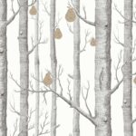 Illustratie van kale bomen met bruingekleurde peren die tussen de takken hangen.
