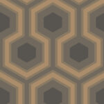 Herhalend geometrisch patroon met zeshoeken in bruine, beige en oranje tinten, gebaseerd op ontwerp 95-6033.