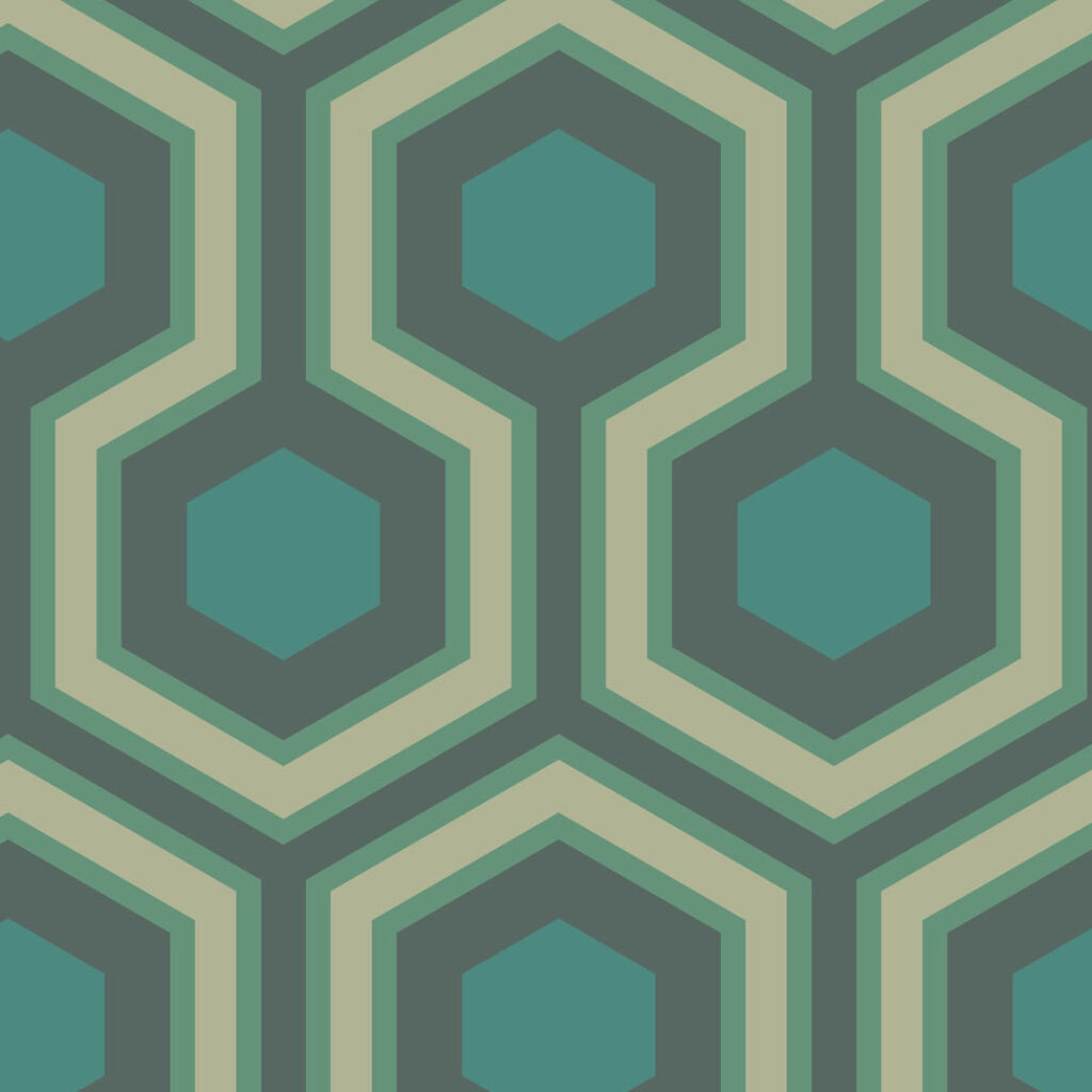 Herhalend geometrisch patroon met zeshoeken en groene tinten uit ontwerp 95-6034.