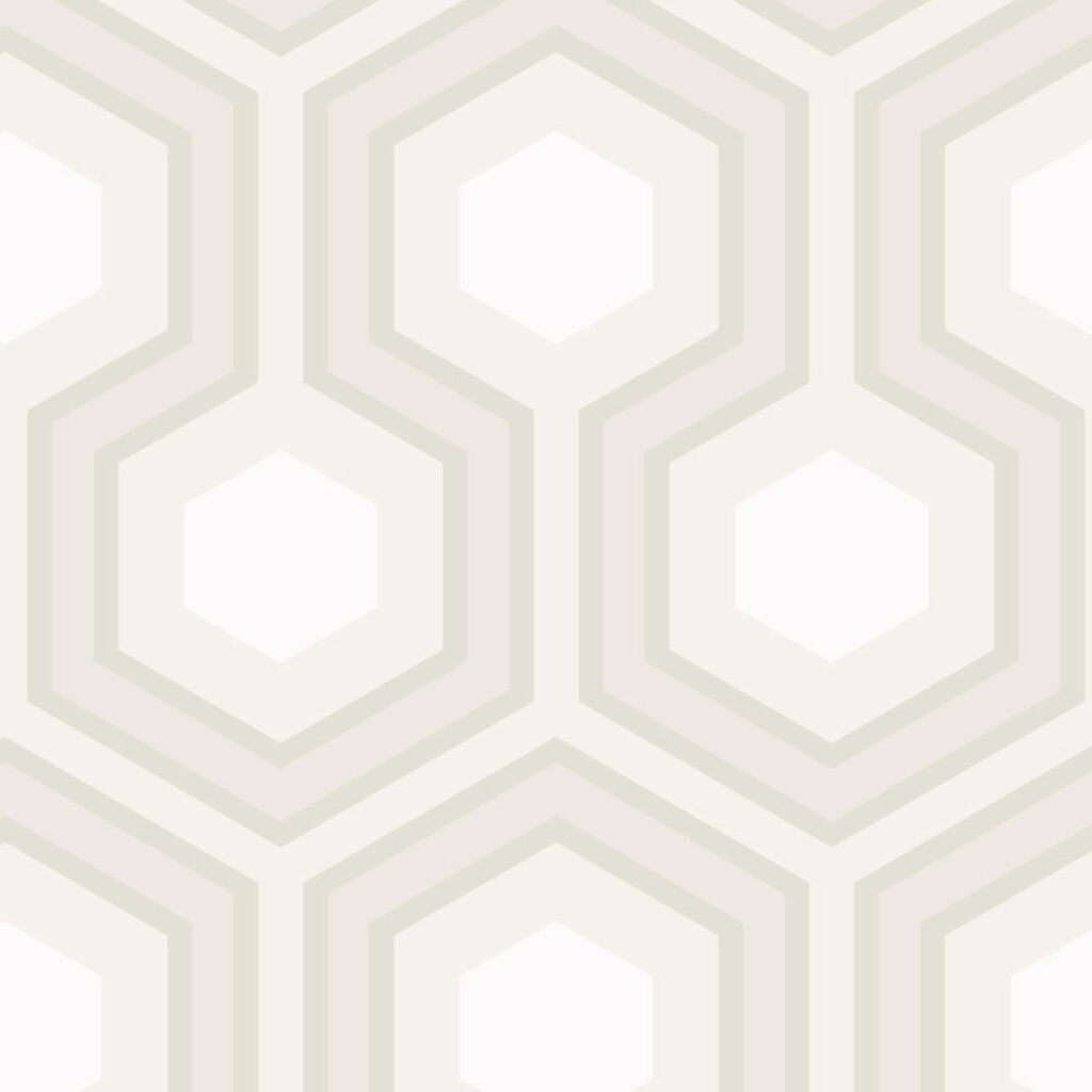 Lichtbeige behangpatroon 95-6037 met herhalende zeshoekige geometrische vormen.