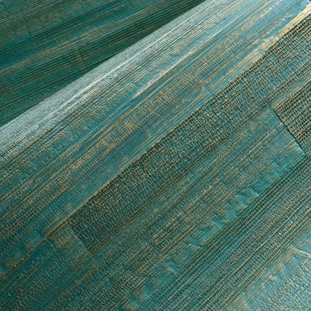 Detailopname van de groene textuur van het Arte All Naturals Camago 14003A behang met een geweven en natuurlijke uitstraling.