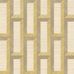 Grafisch patroon van Arte Biseau 72720 met beige, goud- en bruintinten in een geometrisch 3D-blokmotief.