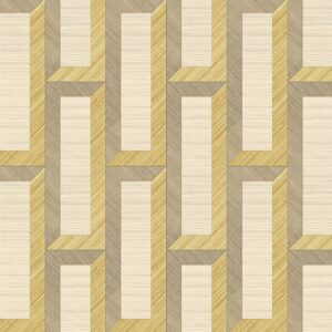 Grafisch patroon van Arte Biseau 72720 met beige, goud- en bruintinten in een geometrisch 3D-blokmotief.