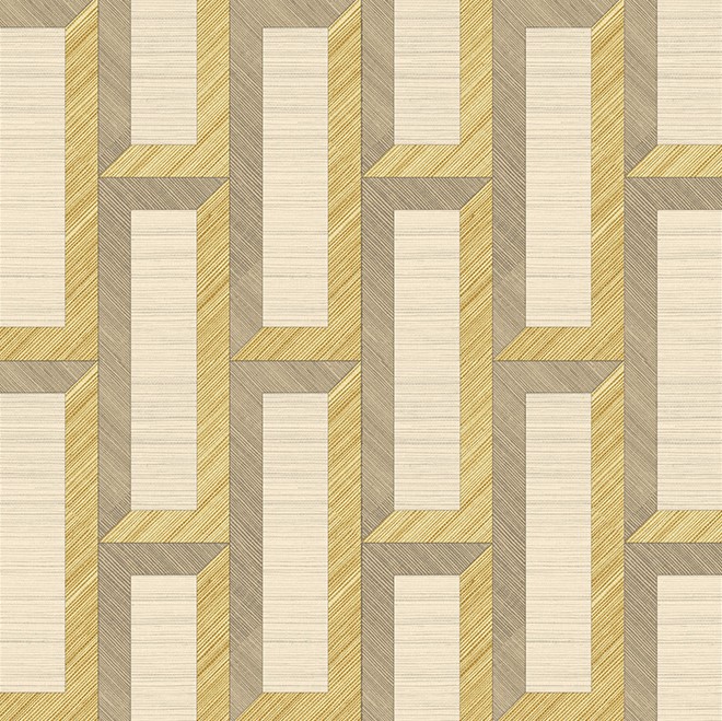 Grafisch patroon van Arte Biseau 72720 met beige, goud- en bruintinten in een geometrisch 3D-blokmotief.