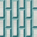 Geometrisch patroon van rechthoeken met een 3D-effect in turquoise, teal en lichtgrijs, uit de Arte Biseau 72721 collectie.