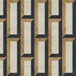 Geometrisch patroon van Arte Biseau 72723 in brons, zwart en beige met een 3D-effect.