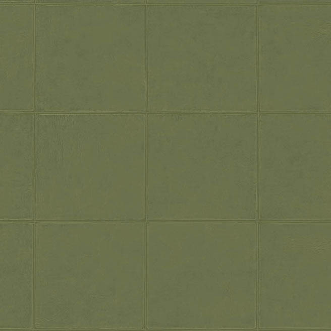 Olijfgroen Arte Campo behang met een subtiel tegelpatroon in reliëf.