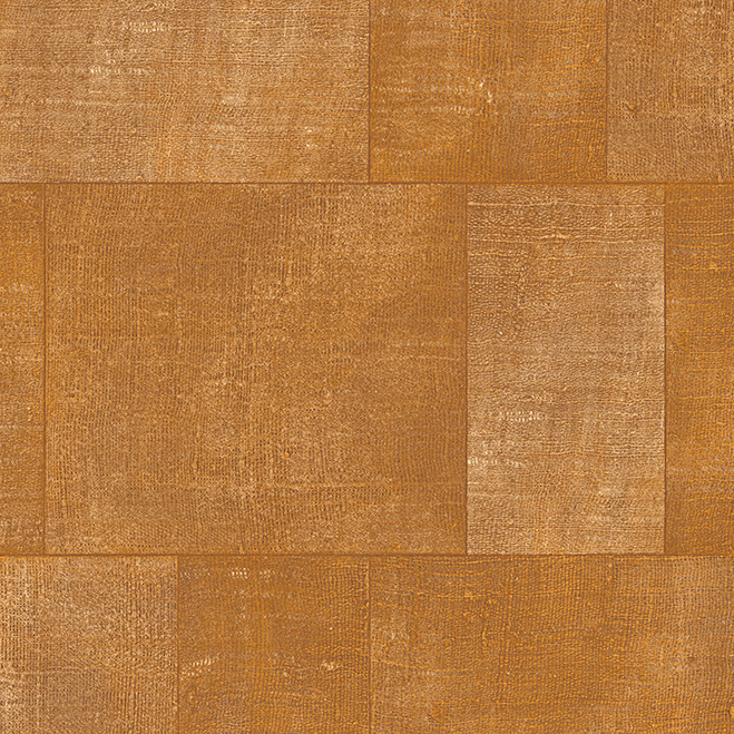 Behang uit de Gitane-collectie met een rechthoekig patroon in warme koperbruine tinten en een fijne textuur.