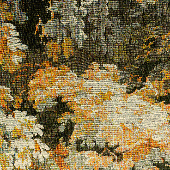 Gedetailleerd behangpatroon uit de Les Forêts-collectie van Arte met abstracte bladeren in warme aardetinten.