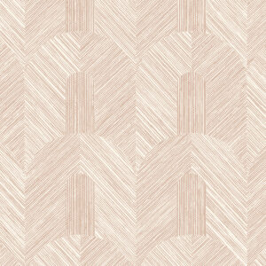 Beige en koperkleurig Arte Essentials Tangram Dome 24063 behang met geometrisch patroon van gebogen en diagonale lijnen.