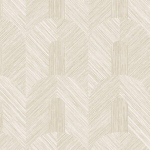 Beige Arte Essentials Tangram Dome 24064 behang met een geometrisch patroon van bogen en fijne diagonale lijnen.