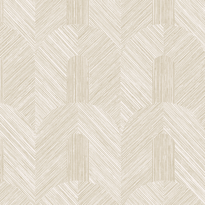 Beige Arte Essentials Tangram Dome 24064 behang met een geometrisch patroon van bogen en fijne diagonale lijnen.