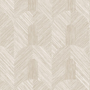 Beige behang met een grafisch tangrampatroon in boog- en lijnvormige structuren uit de Arte Essentials Tangram Dome collectie.