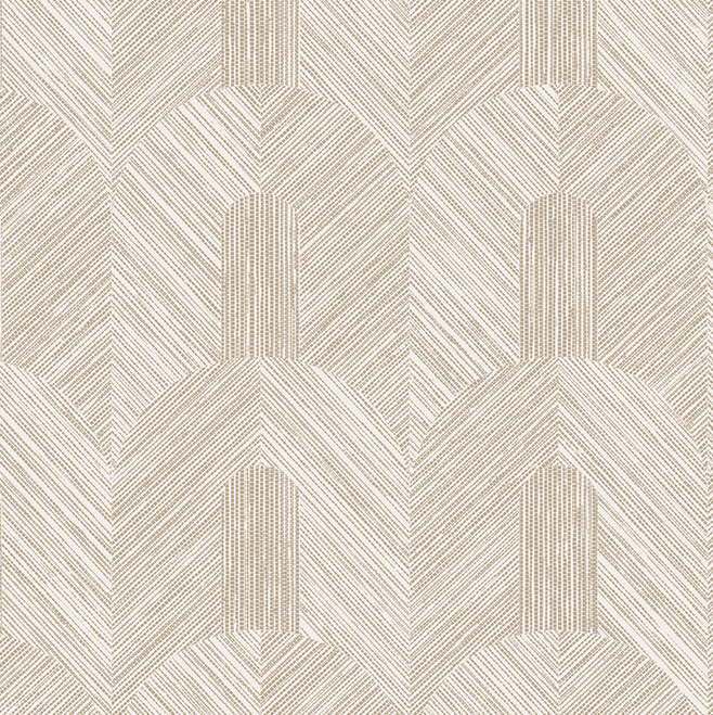 Beige behang met een grafisch tangrampatroon in boog- en lijnvormige structuren uit de Arte Essentials Tangram Dome collectie.