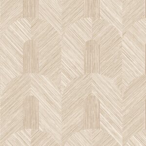 Beige Arte Essentials Tangram Dome 24066 behang met geometrisch patroon van bogen en diagonale lijnen.