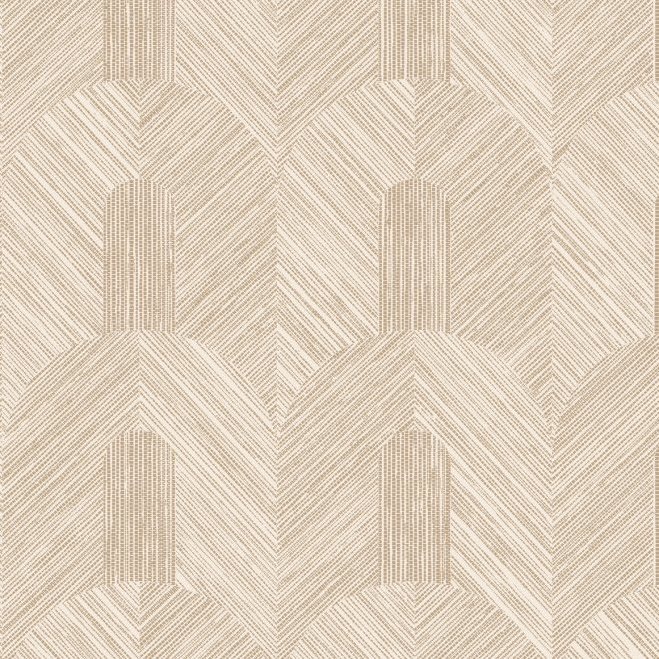 Beige Arte Essentials Tangram Dome 24066 behang met geometrisch patroon van bogen en diagonale lijnen.