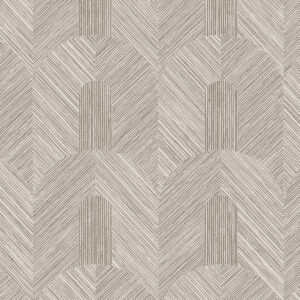 Beige wandbekleding uit de Arte Essentials Tangram Dome collectie met een geometrisch patroon van gebogen en diagonale lijnen.