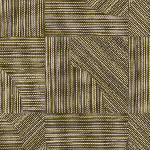 Gedetailleerd patroon van de Arte Essentials Tangram Dome 24082 wandbekleding met goudkleurige geometrische lijnen en texturen.