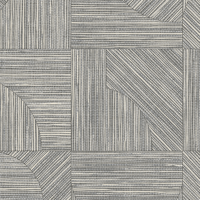 Grijs-beige Arte Essentials Tangram Dome 24087 behang met geometrisch patroon van fijne verticale, horizontale en diagonale lijnen.
