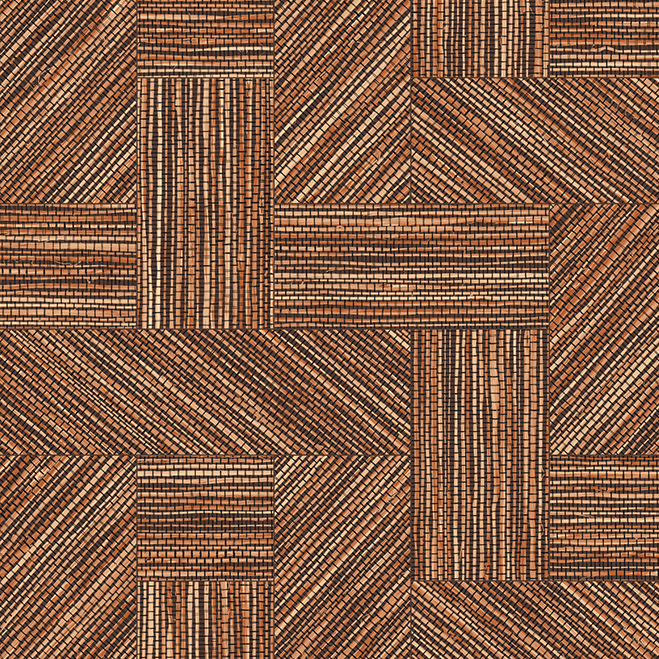 Decoratief patroon van de Arte Essentials Tangram Intarsio 24042 met geometrisch mozaïek in houttinten.