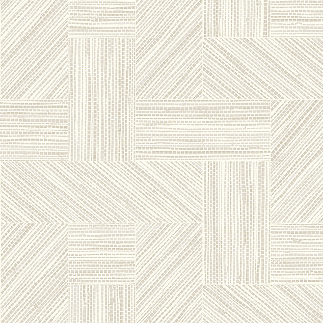 Beige en lichtgrijze wandbekleding met een geometrisch intarsio-patroon uit de Arte Essentials Tangram-collectie.