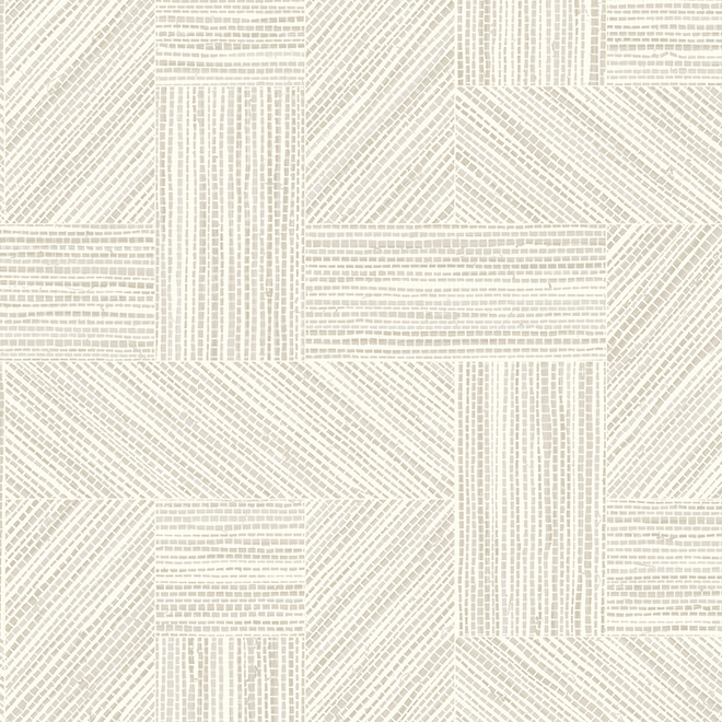Beige en witte wandbekleding met een geometrisch tangram-patroon en fijne, lijnenstructuur uit de Arte Essentials Tangram Intarsio collectie.