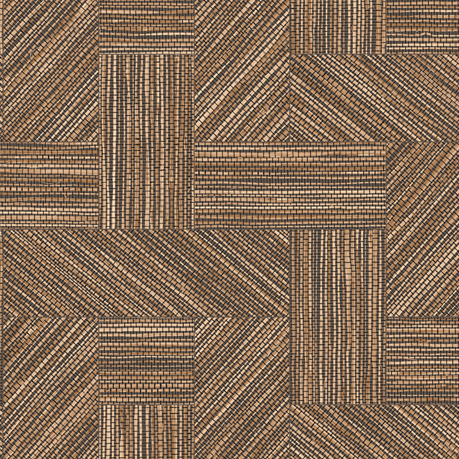 Decoratief patroon van Arte Essentials Tangram Intarsio 24047 met geometrische houtlook in bruintinten.