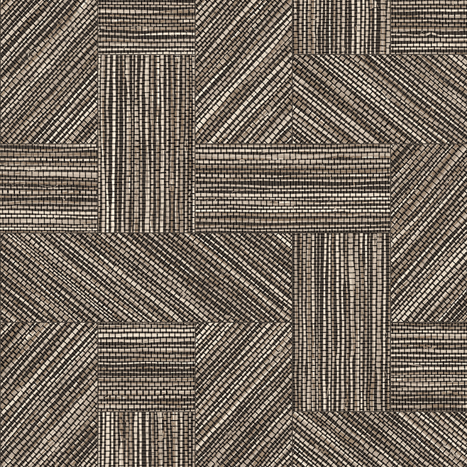 Decoratief patroon uit de Arte Essentials Tangram Intarsio 24048 collectie met ingelegde houtstructuren in geometrisch vlechtwerk.