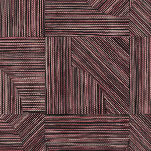Abstracte wandbekleding uit de Arte Essentials Tangram Splice 24080 collectie met geometrisch patroon van roze en zwarte lijnen.