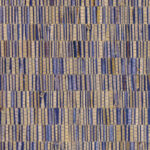 Alt-tekst: Behangpatroon Arte Fringe 40322 met een geweven structuur van rechthoekige blokjes in blauw- en goudtinten.