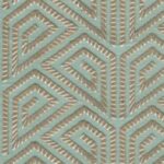 Geometrisch behangpatroon uit de Arte Icarus Alata collectie met reliëf in beige en turquoise tinten.